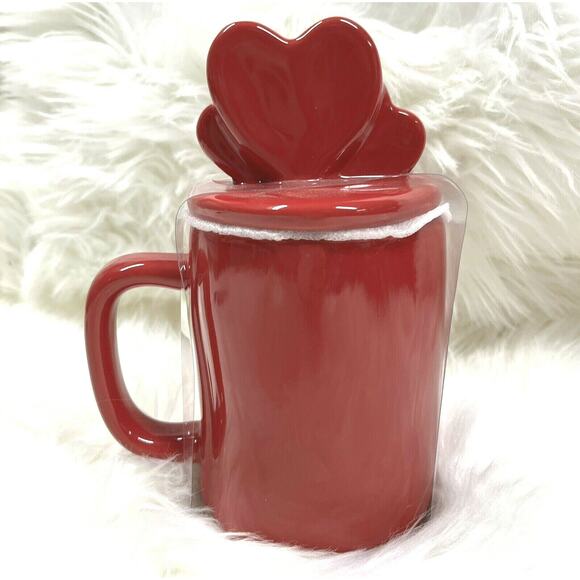 Rae Dunn MUG + TOPPER VALENTINES XOXO Love Red White XL 16oz Coffee Cup 2 PC Set - Picture 2 of 5